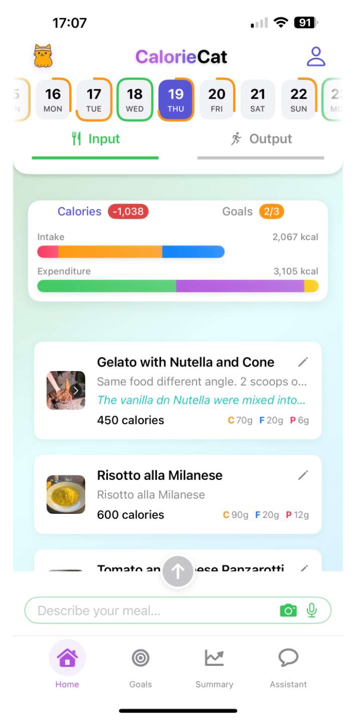 CalorieCat Input Tracking - Log food and drinks